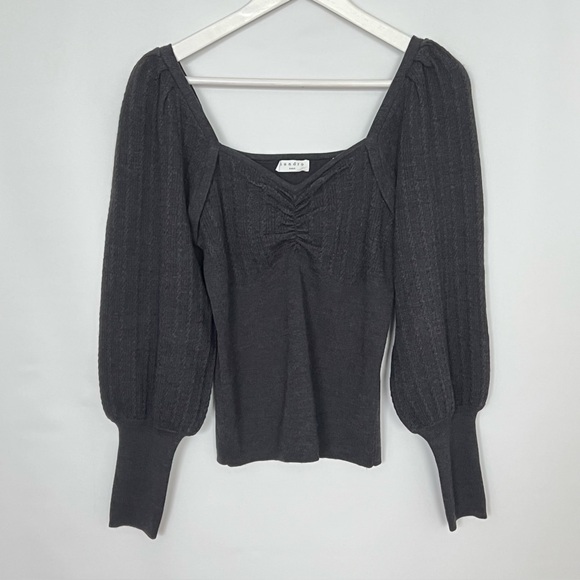 Sandro Paris Sweetheart Neck Wool Blend Cropped Knit Top Gray Medium - Picture 7 of 13